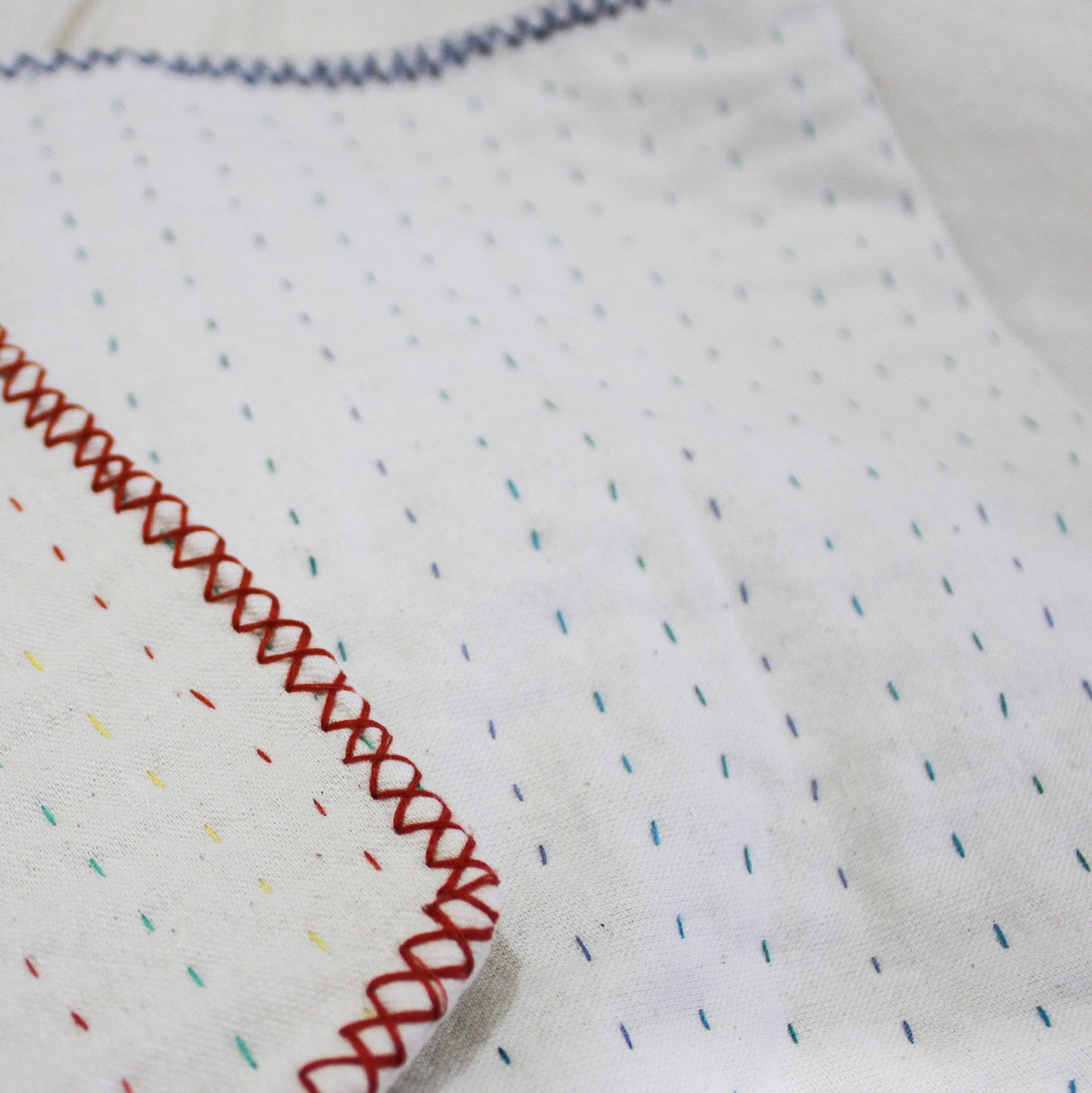 kantha - white / blue theadwork