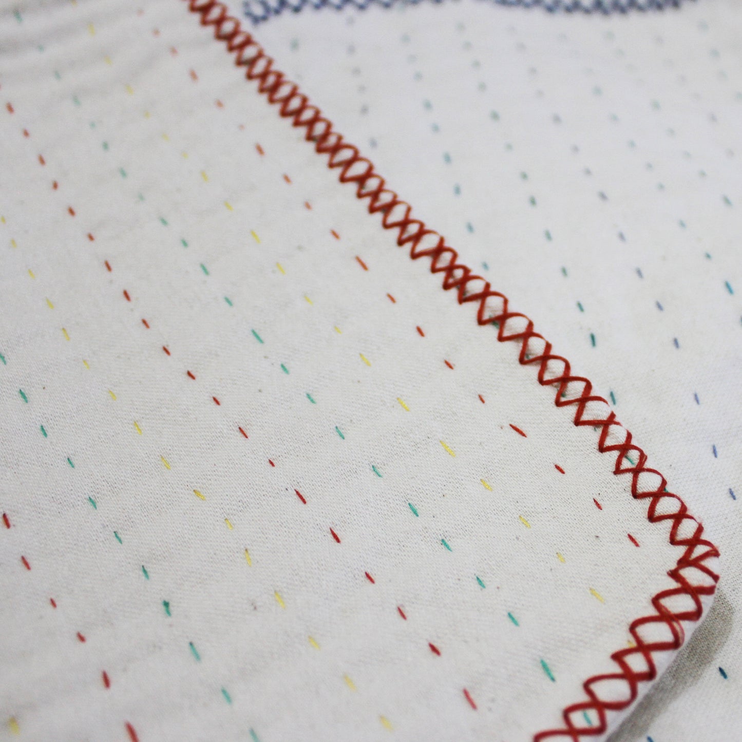 kantha - white cotton / red threadwork
